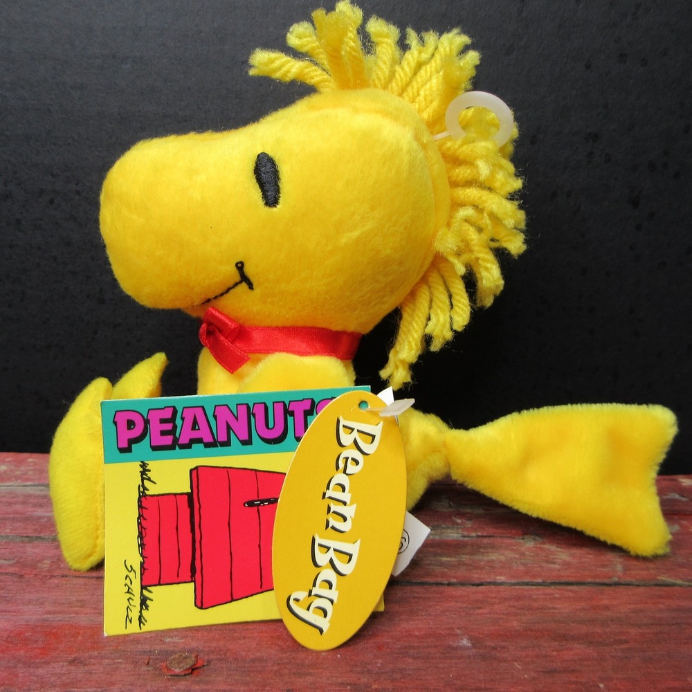 Vintage Applause Peanuts Woodstock Mini Bean Bag Plush Red Bow Yellow Bird New